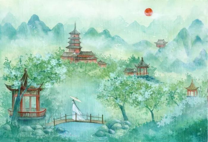 古风风景建筑插画